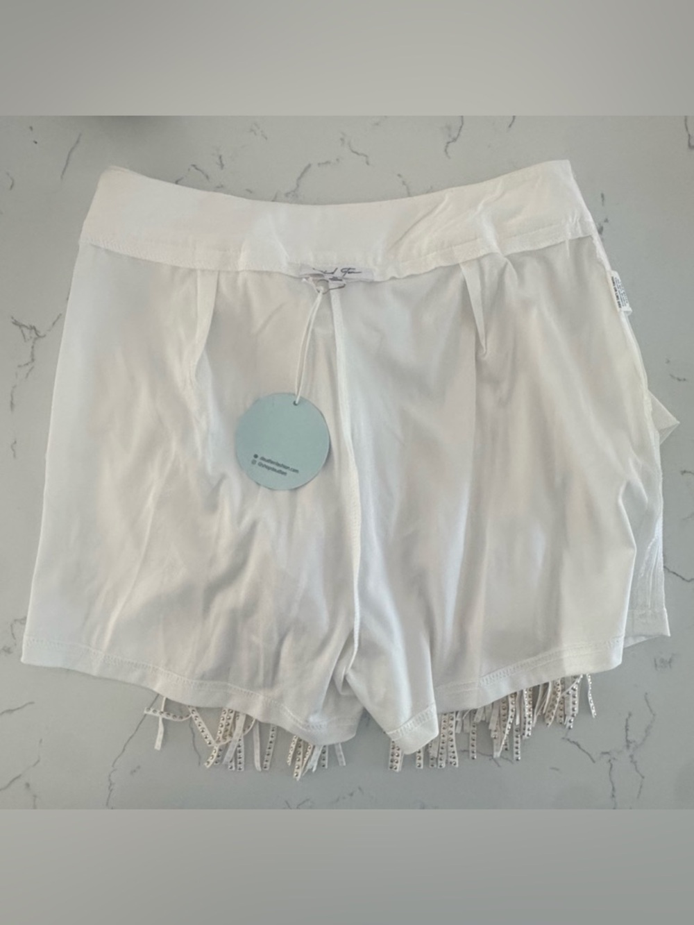 Cloud Ten White Rhinestone Fringe Belted Shorts Western Festival Glam NWT M - Picture 3 of 9